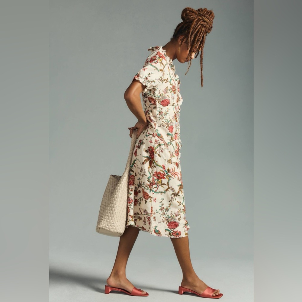 Anthropologie Cream Floral Midi Dress - Picture 4 of 14